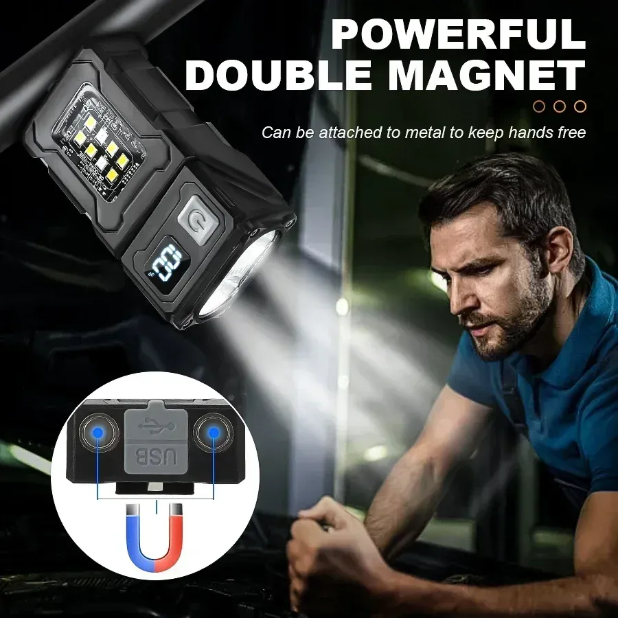 Mini lampe de poche LED rechargeable, torche latérale portable COB avec clip, lumière magnétique arrière, lanterne de camping en plein air ultra-lumineuse 2