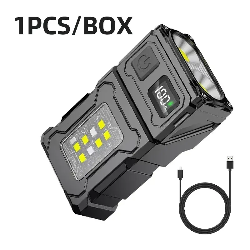 Mini lampe de poche LED rechargeable, torche latérale portable COB avec clip, lumière magnétique arrière, lanterne de camping en plein air ultra-lumineuse 12