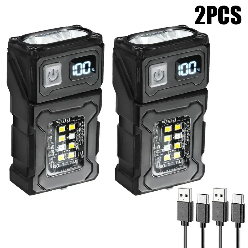 Mini lampe de poche LED rechargeable, torche latérale portable COB avec clip, lumière magnétique arrière, lanterne de camping en plein air ultra-lumineuse 10