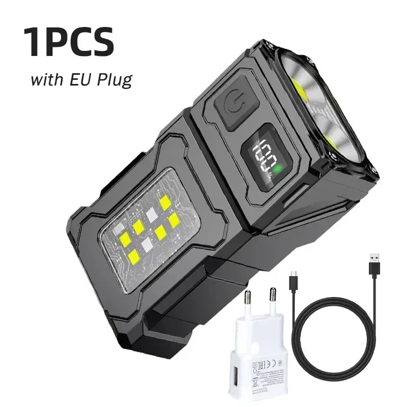 Mini lampe de poche LED rechargeable, torche latérale portable COB avec clip, lumière magnétique arrière, lanterne de camping en plein air ultra-lumineuse 9