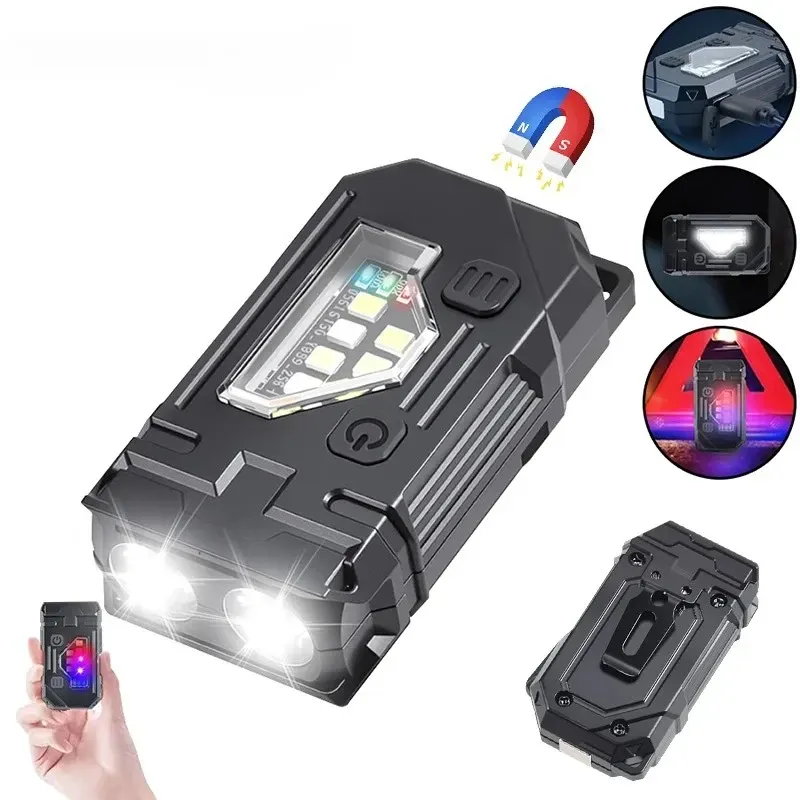 Mini lampe de poche LED rechargeable, torche latérale portable COB avec clip, lumière magnétique arrière, lanterne de camping en plein air ultra-lumineuse 7
