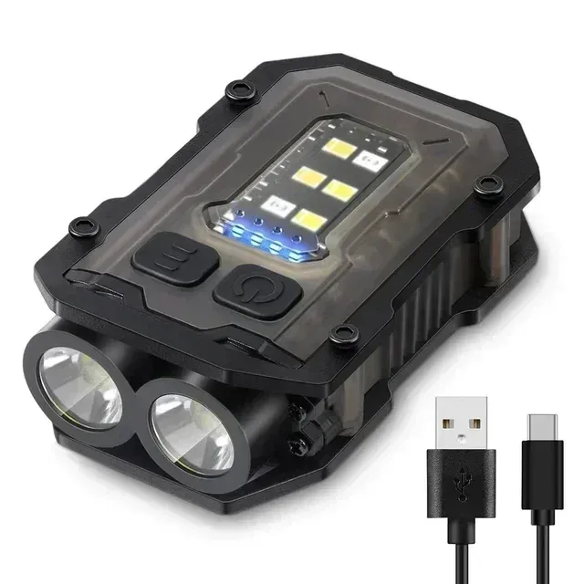 Mini lampe de poche LED rechargeable, torche latérale portable COB avec clip, lumière magnétique arrière, lanterne de camping en plein air ultra-lumineuse 15