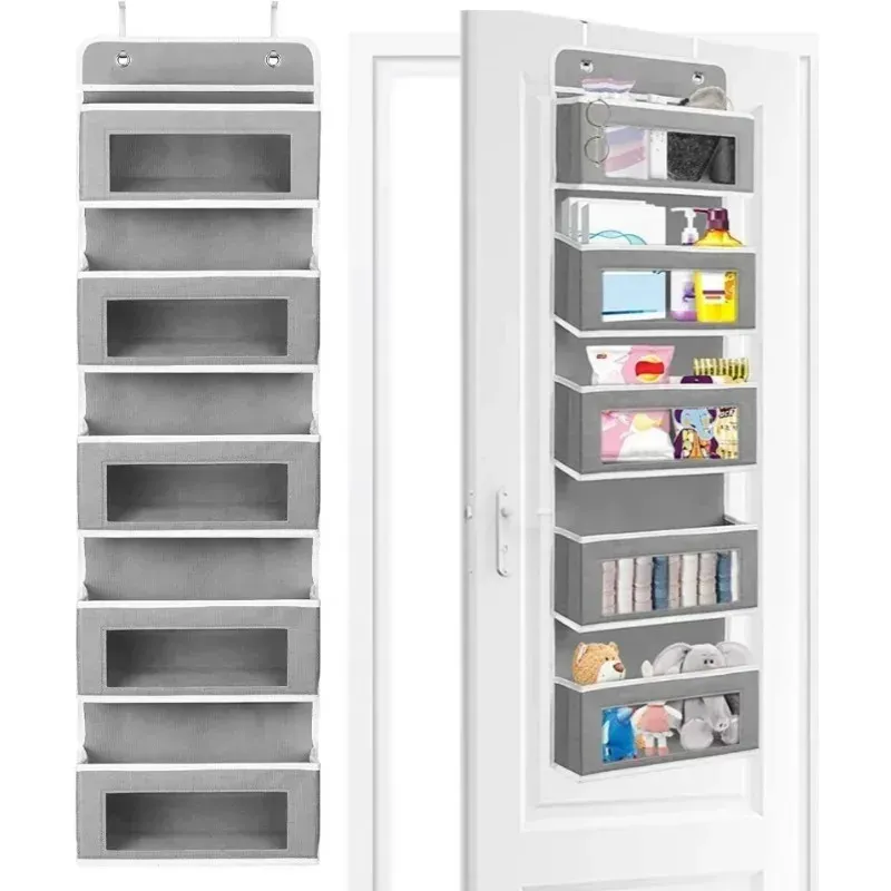 Organisateur de rangement suspendu à 5 étagères pour porte, anti-basculement, avec 5 grandes poches, idéal pour la chambre et la salle de bain 1