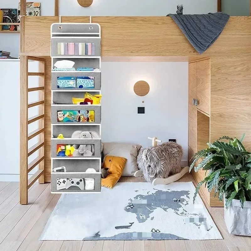 Organisateur de rangement suspendu à 5 étagères pour porte, anti-basculement, avec 5 grandes poches, idéal pour la chambre et la salle de bain 5