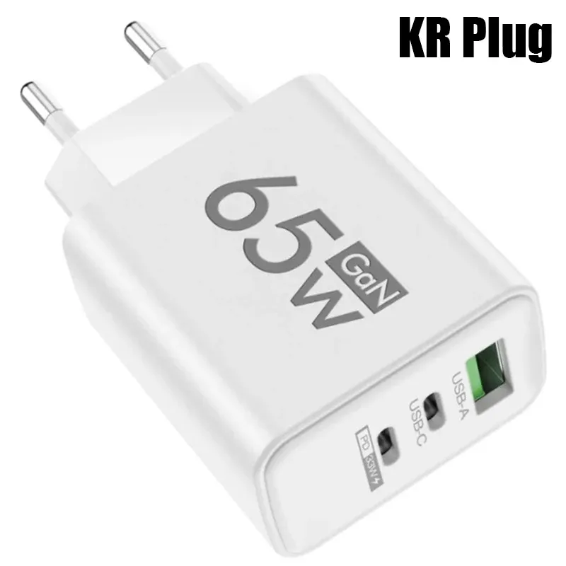 Chargeur GaN 65 W USB-C à charge rapide, prise EU/KR, compatible PD 3.0, pour iPhone 15, Xiaomi, Huawei et Samsung 12