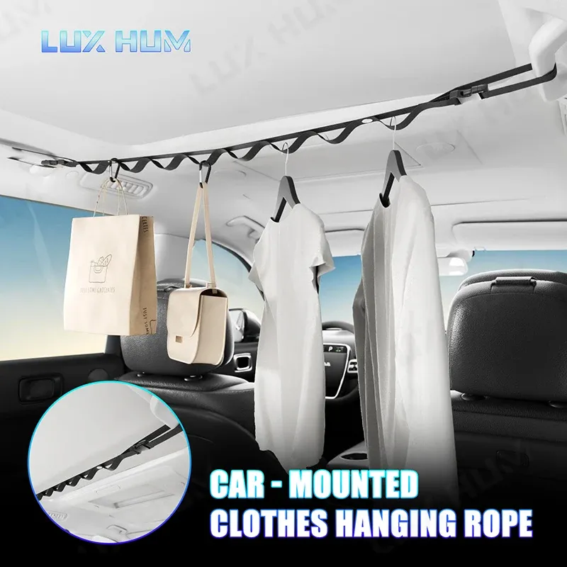 Corde à linge portable pour voiture, réglable de 83 à 119 cm, capacité 10 kg, idéale pour le voyage 2
