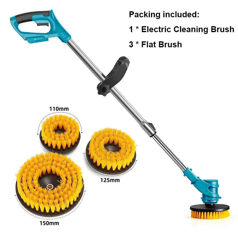 Brosse de nettoyage électrique portative et extensible pour batterie Makita, 5000 tr/min, avec 3 brosses plates (sans batterie) 7