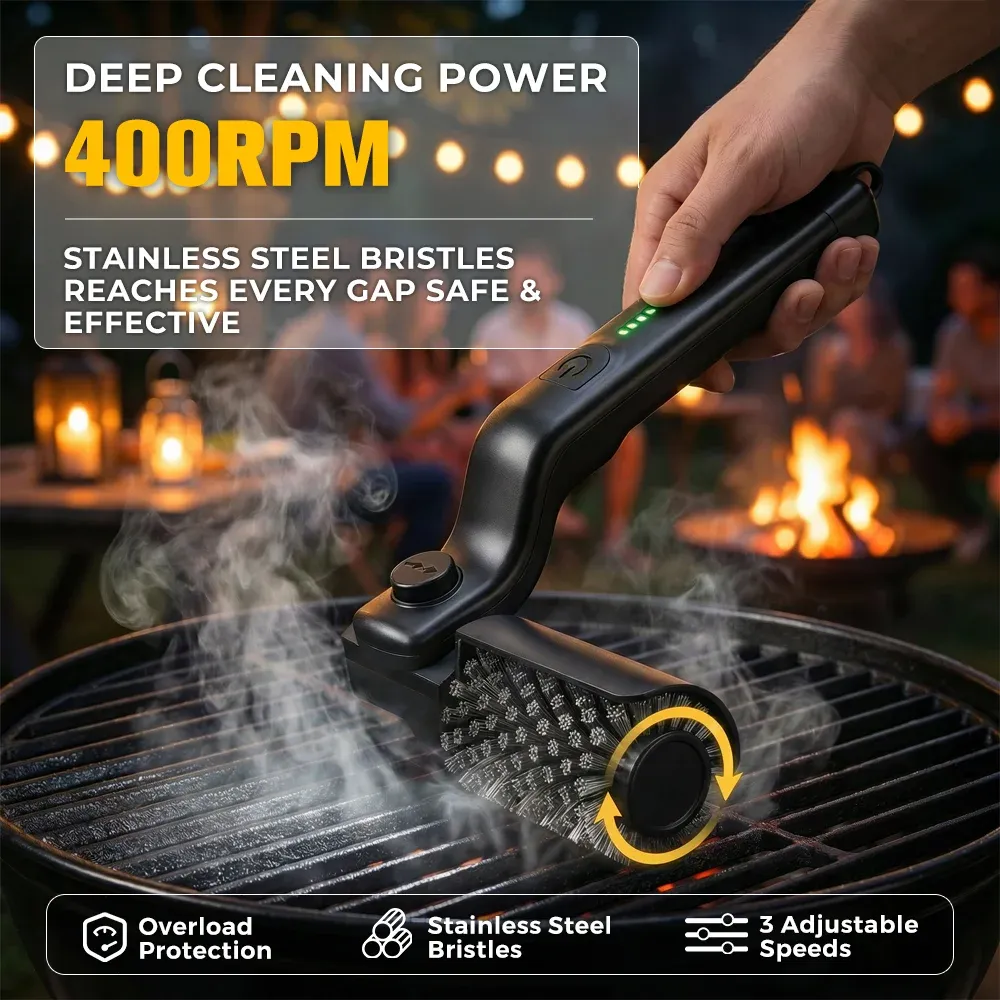 Brosse de nettoyage électrique sans fil rechargeable pour barbecue, 2600 mAh, 3 vitesses, angle réglable - Image 1