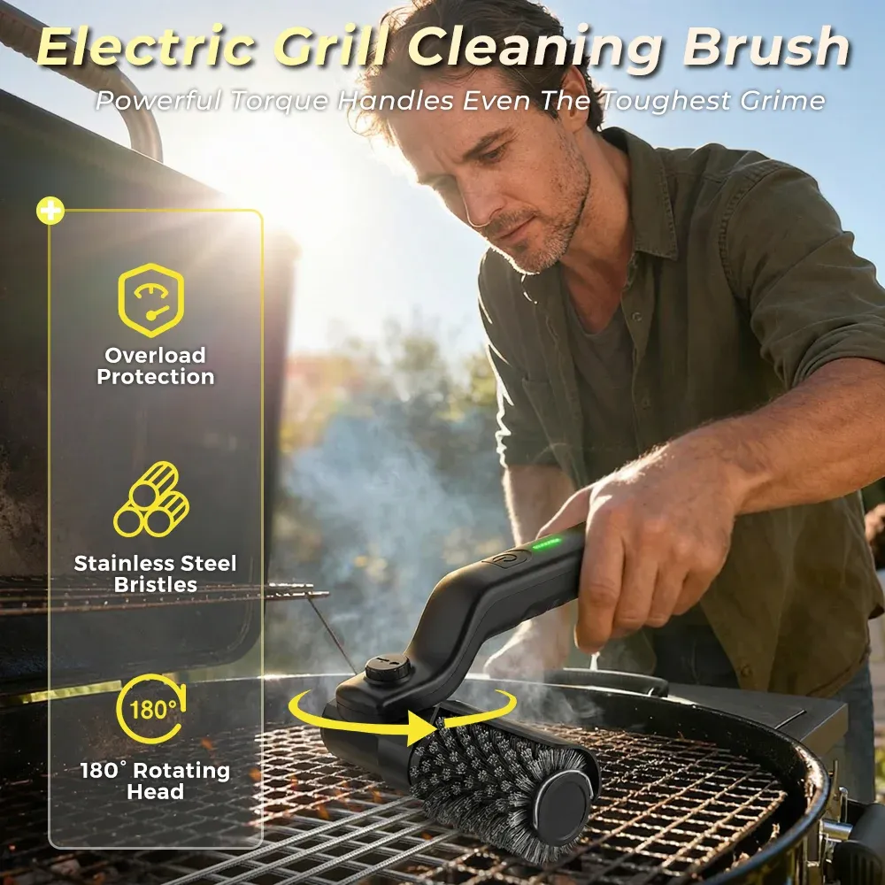 Brosse de nettoyage électrique sans fil rechargeable pour barbecue, 2600 mAh, 3 vitesses, angle réglable 3
