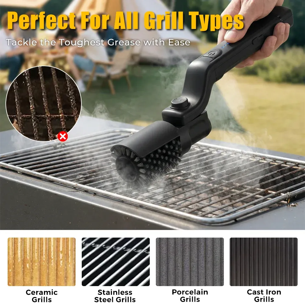 Brosse de nettoyage électrique sans fil rechargeable pour barbecue, 2600 mAh, 3 vitesses, angle réglable 6