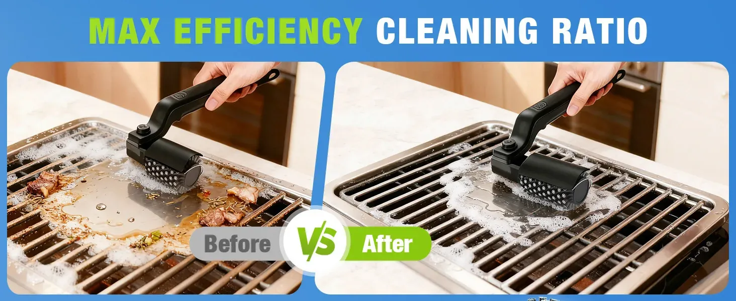 Brosse de nettoyage en action sur une grille de barbecue