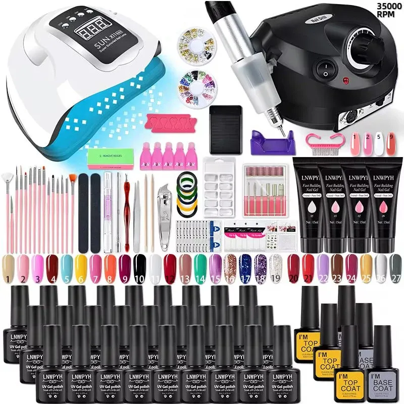 Kit d'extension d'ongles en gel Poly avec lampe UV, gel à paillettes et outils de manucure - Image 1