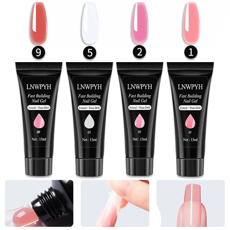 Kit d'extension d'ongles en gel Poly avec lampe UV, gel à paillettes et outils de manucure 5