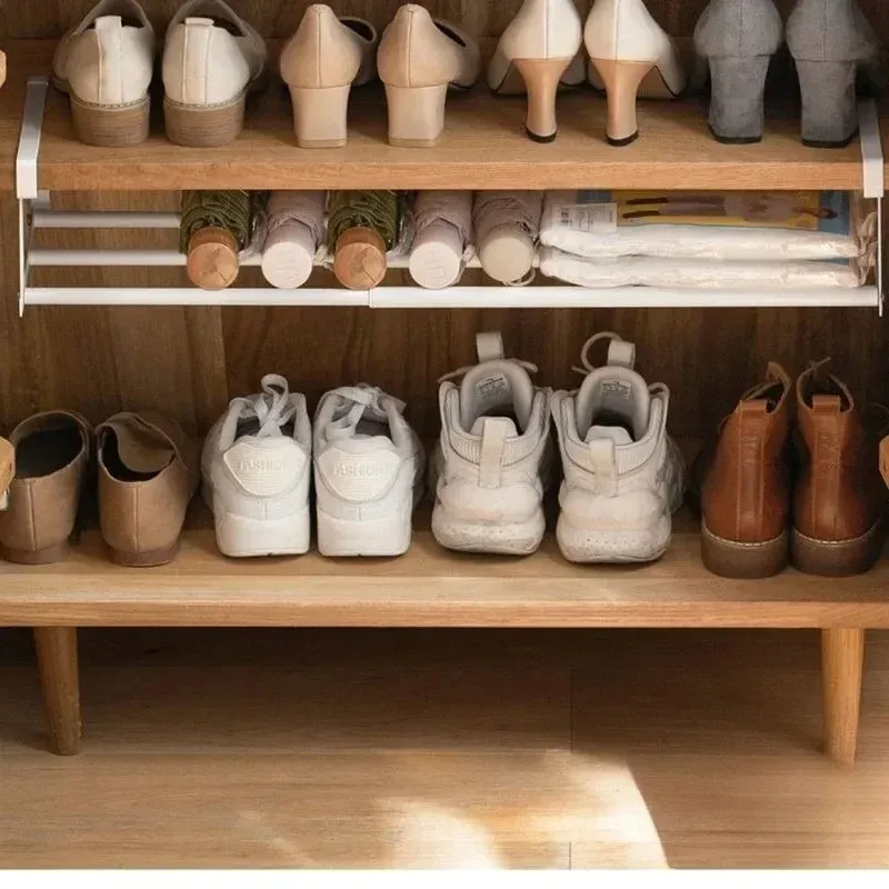 Étagère à chaussures réglable | Organisateur superposé peu encombrant pour armoire à chaussures | Porte-chaussures sous étagère avec panier suspendu 5
