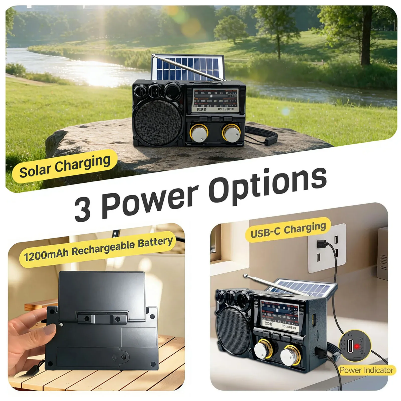 Radio solaire portable AM/FM/SW, ambiance