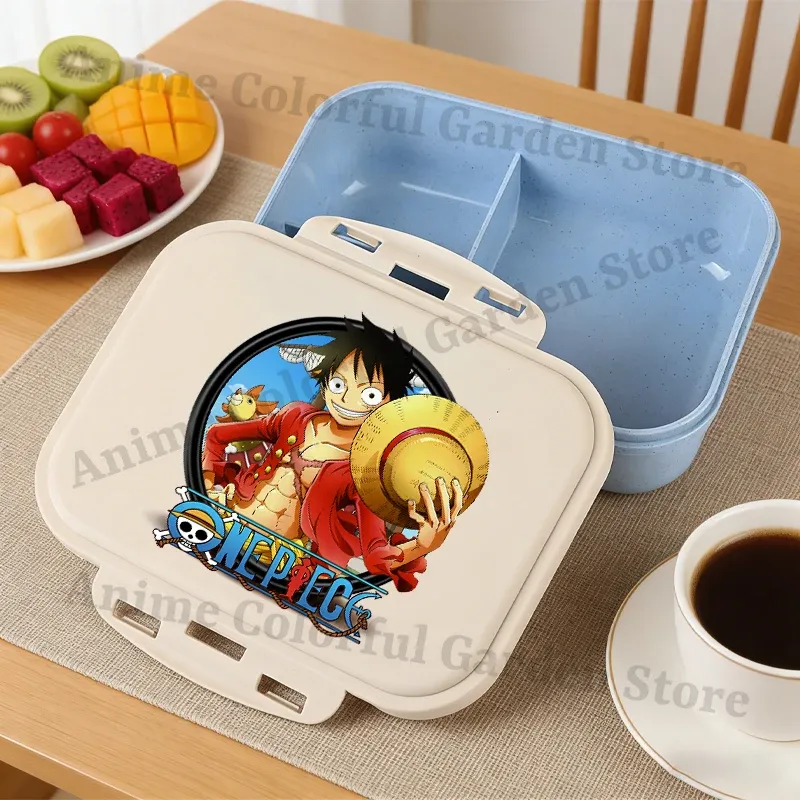 Boîte à bento One Piece grande capacité pour enfants, contenant alimentaire portable à motif dessin animé, idéal pour l'école 4