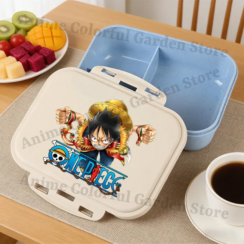 Boîte à bento One Piece grande capacité pour enfants, contenant alimentaire portable à motif dessin animé, idéal pour l'école 9