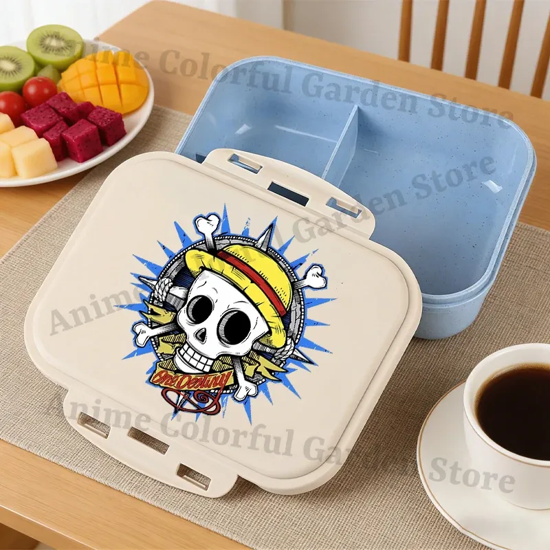 Boîte à bento One Piece grande capacité pour enfants, contenant alimentaire portable à motif dessin animé, idéal pour l'école 17