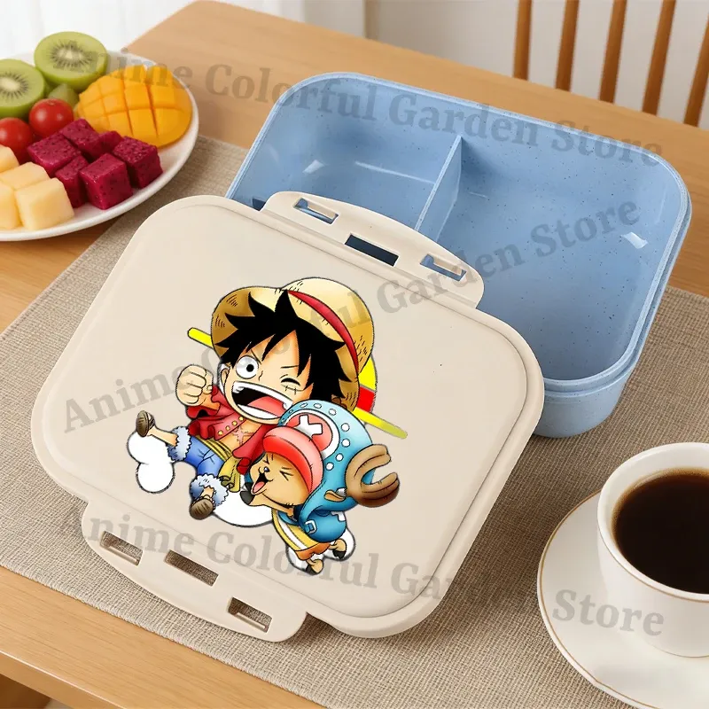 Boîte à bento One Piece grande capacité pour enfants, contenant alimentaire portable à motif dessin animé, idéal pour l'école 21