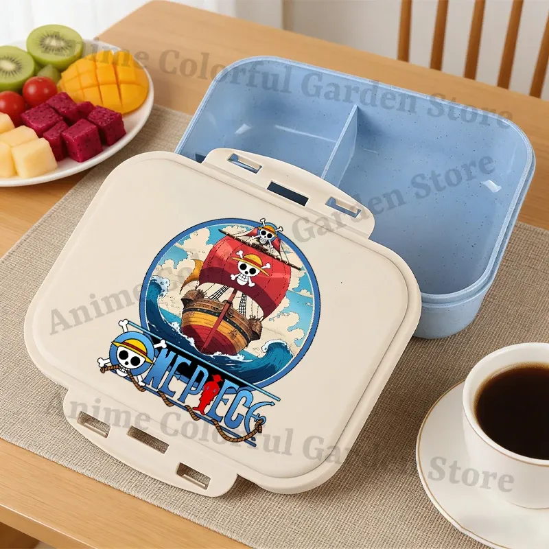 Boîte à bento One Piece grande capacité pour enfants, contenant alimentaire portable à motif dessin animé, idéal pour l'école 22