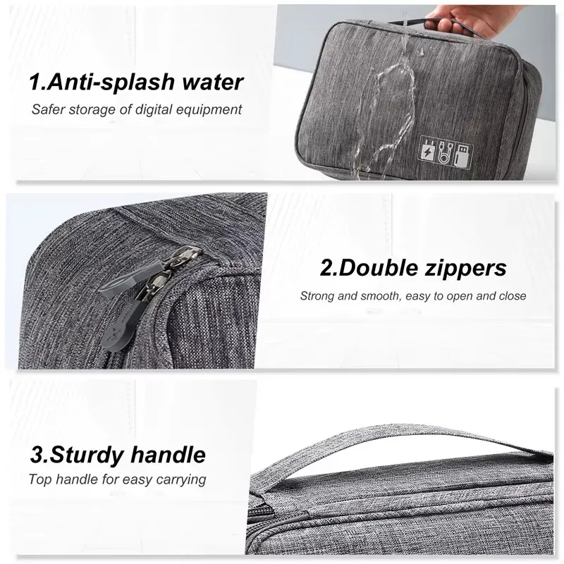 Sac de rangement pour câbles de voyage, organisateur électronique portable et étanche, pochette de rangement pour chargeurs, câbles USB et accessoires de données 6
