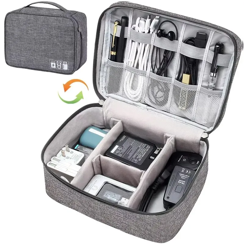 Sac de rangement pour câbles de voyage, organisateur électronique portable et étanche, pochette de rangement pour chargeurs, câbles USB et accessoires de données 11