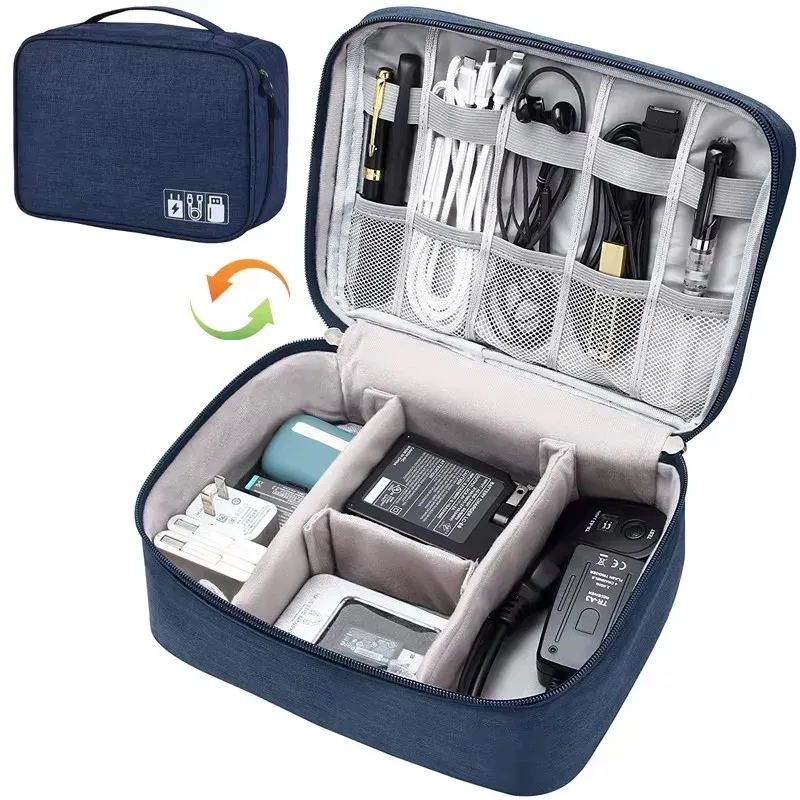 Sac de rangement pour câbles de voyage, organisateur électronique portable et étanche, pochette de rangement pour chargeurs, câbles USB et accessoires de données 14