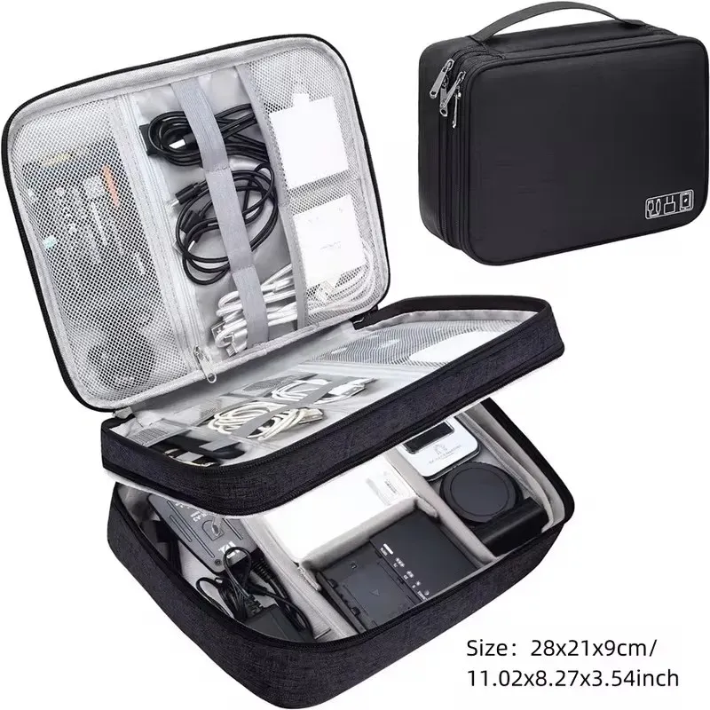 Sac de rangement pour câbles de voyage, organisateur électronique portable et étanche, pochette de rangement pour chargeurs, câbles USB et accessoires de données 8