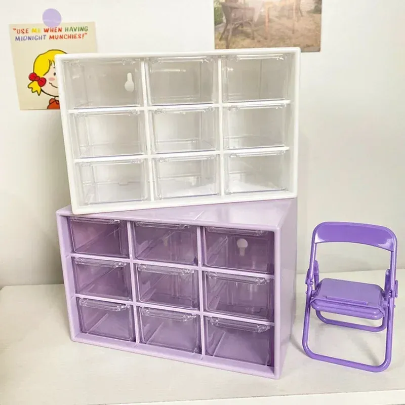 Organisateur de bureau transparent à 9 compartiments, petit tiroir mural de rangement pour étudiant 4