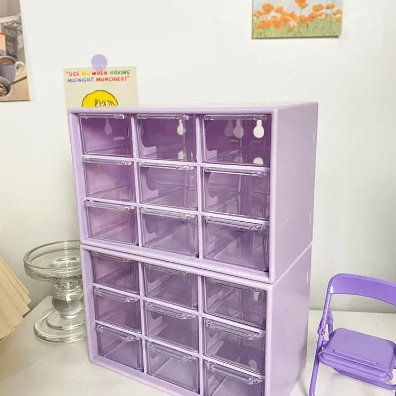 Organisateur de bureau transparent à 9 compartiments, petit tiroir mural de rangement pour étudiant 5