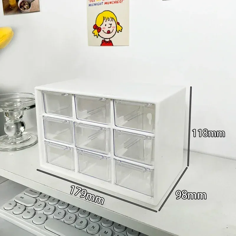 Organisateur de bureau transparent à 9 compartiments, petit tiroir mural de rangement pour étudiant 6