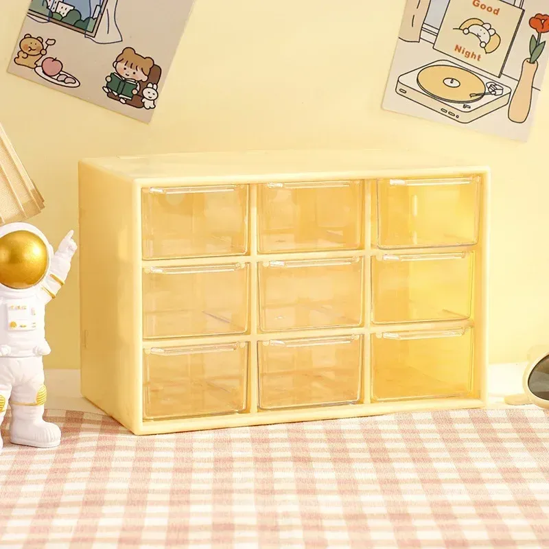 Organisateur de bureau transparent à 9 compartiments, petit tiroir mural de rangement pour étudiant 8