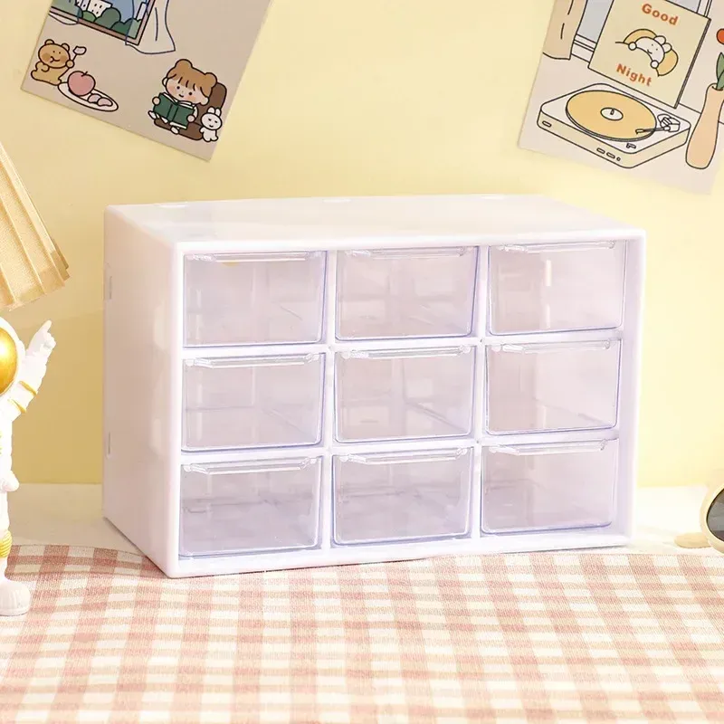 Organisateur de bureau transparent à 9 compartiments, petit tiroir mural de rangement pour étudiant 7