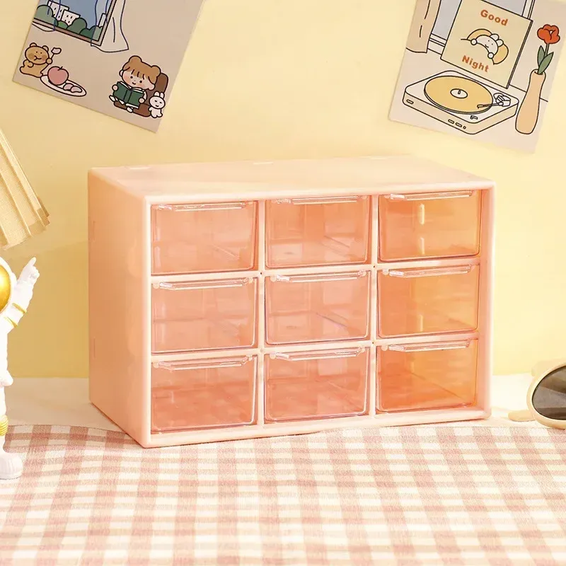 Organisateur de bureau transparent à 9 compartiments, petit tiroir mural de rangement pour étudiant 11