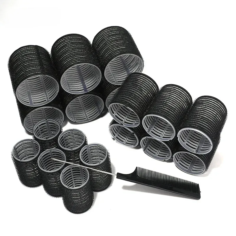Ensemble de 28 pièces de bigoudis : 18 bigoudis autoagrippants en plastique en 3 tailles et 10 pinces métalliques, outils de coiffure à faire soi-même 8