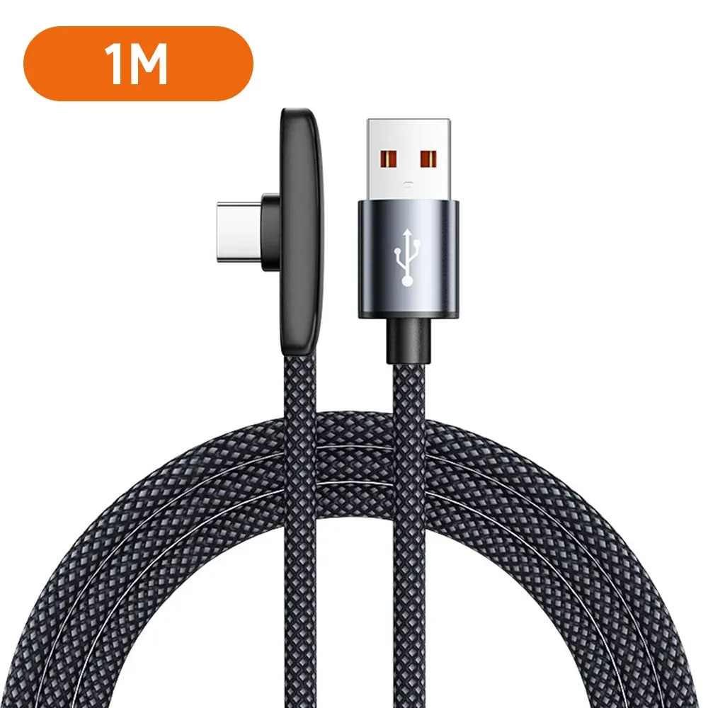 Câble de charge rapide USB-C 100 W 6 A, câble de charge ultra-rapide, câble de données tressé coudé Type-C 1 m / 1,5 m / 2 m pour appareils Samsung, Huawei, Honor et Android 8