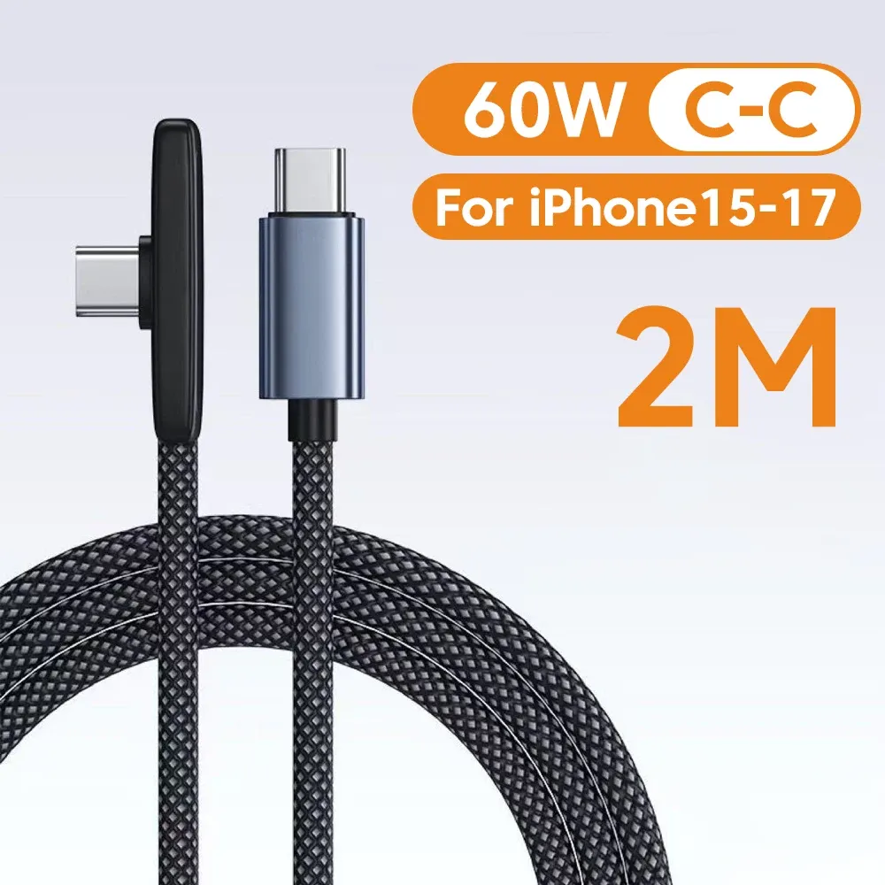 Câble de charge rapide USB-C 100 W 6 A, câble de charge ultra-rapide, câble de données tressé coudé Type-C 1 m / 1,5 m / 2 m pour appareils Samsung, Huawei, Honor et Android 14
