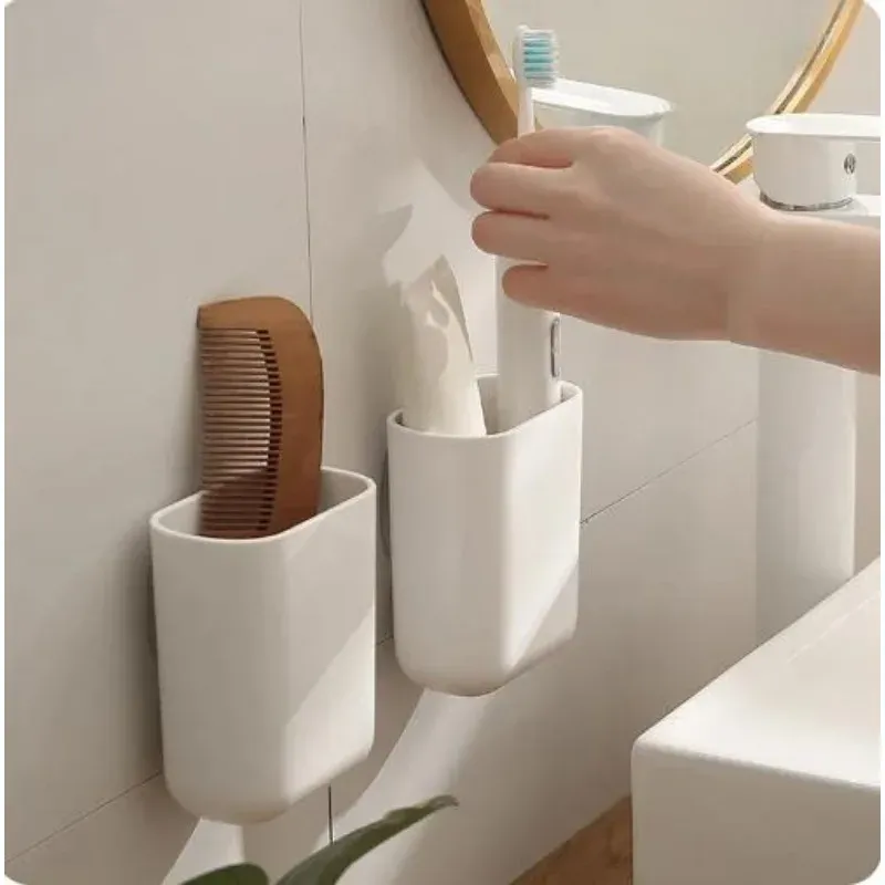 Porte-brosse à dents mural étanche, sans perçage, avec porte-peigne et support pour brosse de maquillage 2