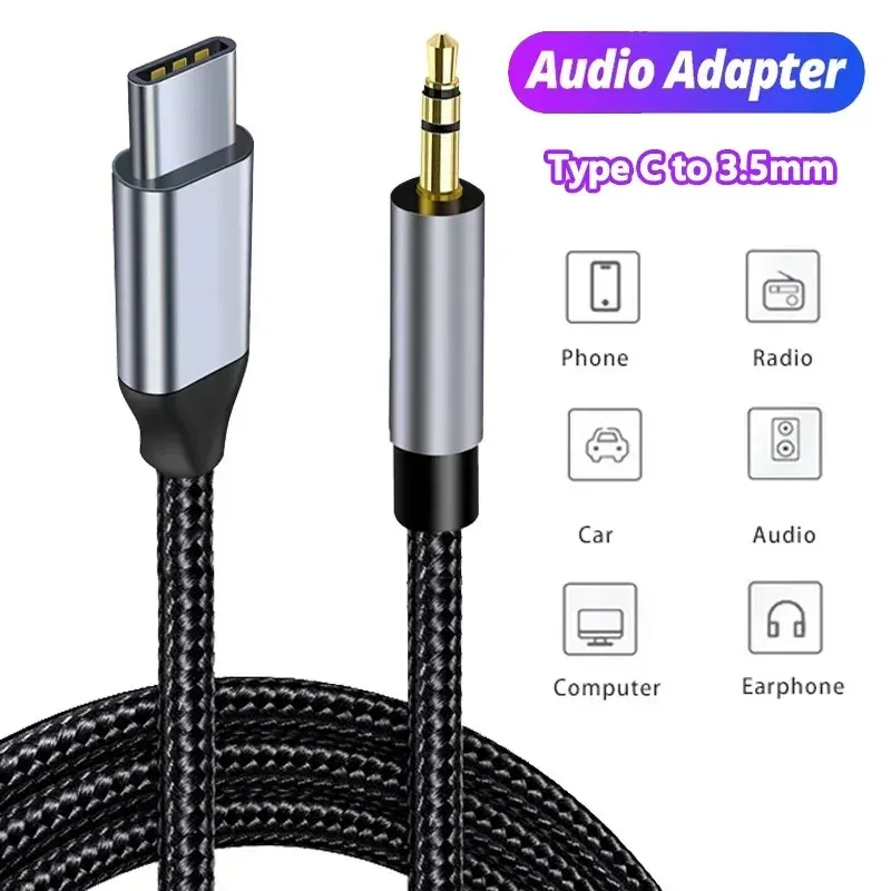 Câble audio USB-C vers jack 3,5 mm, câble AUX pour voiture et casque, compatible Samsung, Xiaomi et Huawei