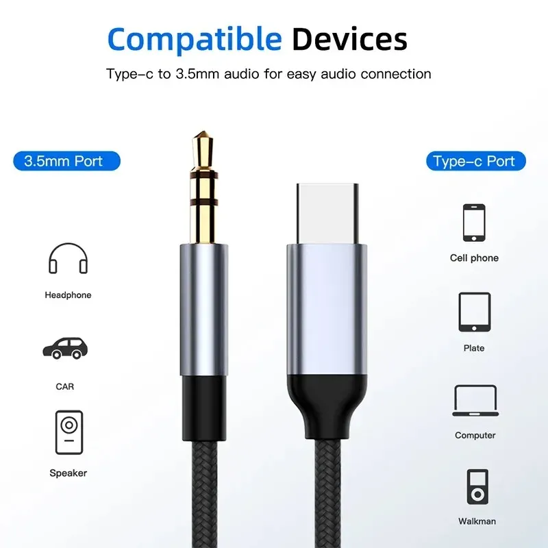 Câble audio USB-C vers jack 3,5 mm, câble AUX pour voiture et casque, compatible Samsung, Xiaomi et Huawei 6