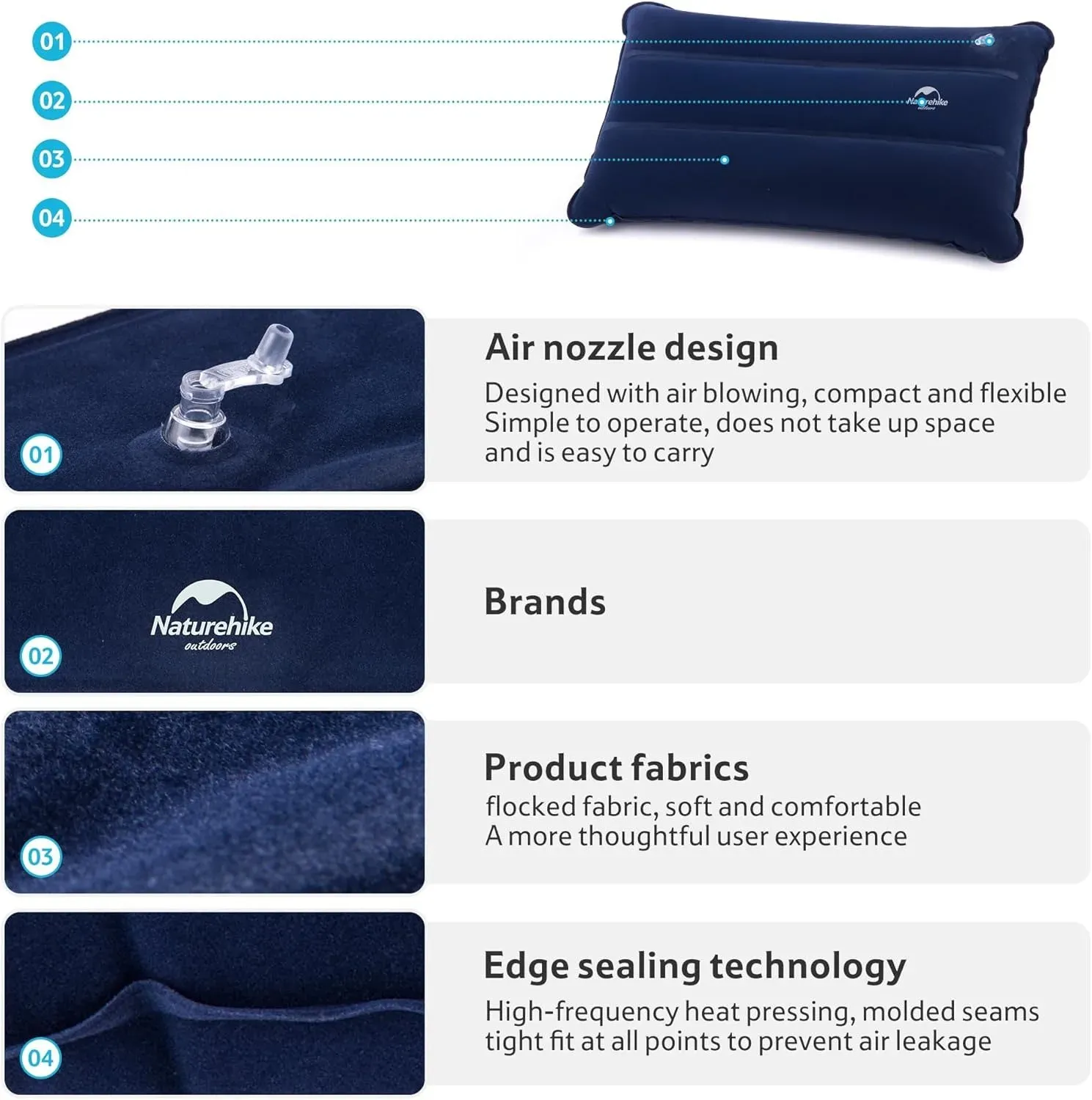 Oreiller de camping gonflable ultraléger Naturehike, pour le soutien du cou, confortable et portable, idéal pour le voyage et le bureau 5