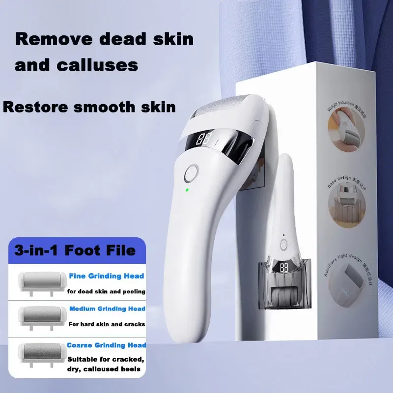 Lime électrique 3 en 1 pour pieds, éliminateur de callosités et peaux mortes, outil de soin des pieds, rechargeable, 3 vitesses 6