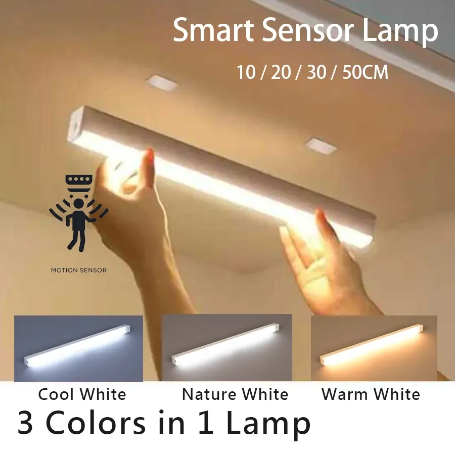 Lampe LED sans fil à détecteur de mouvement, rechargeable par USB, veilleuse magnétique portable pour armoire et cuisine