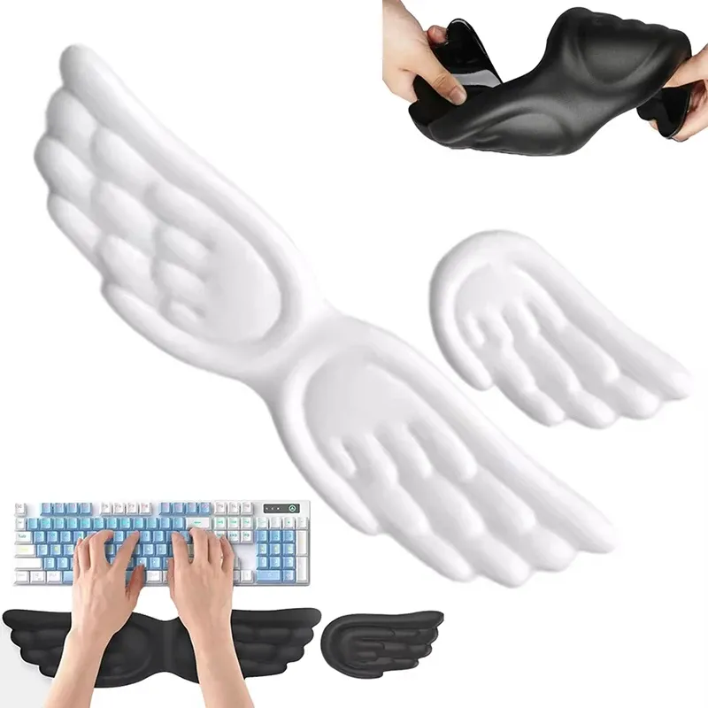 Repose-poignet ergonomique en forme d'ailes d'ange pour clavier et souris, en mousse à mémoire de forme avec base antidérapante en silicone