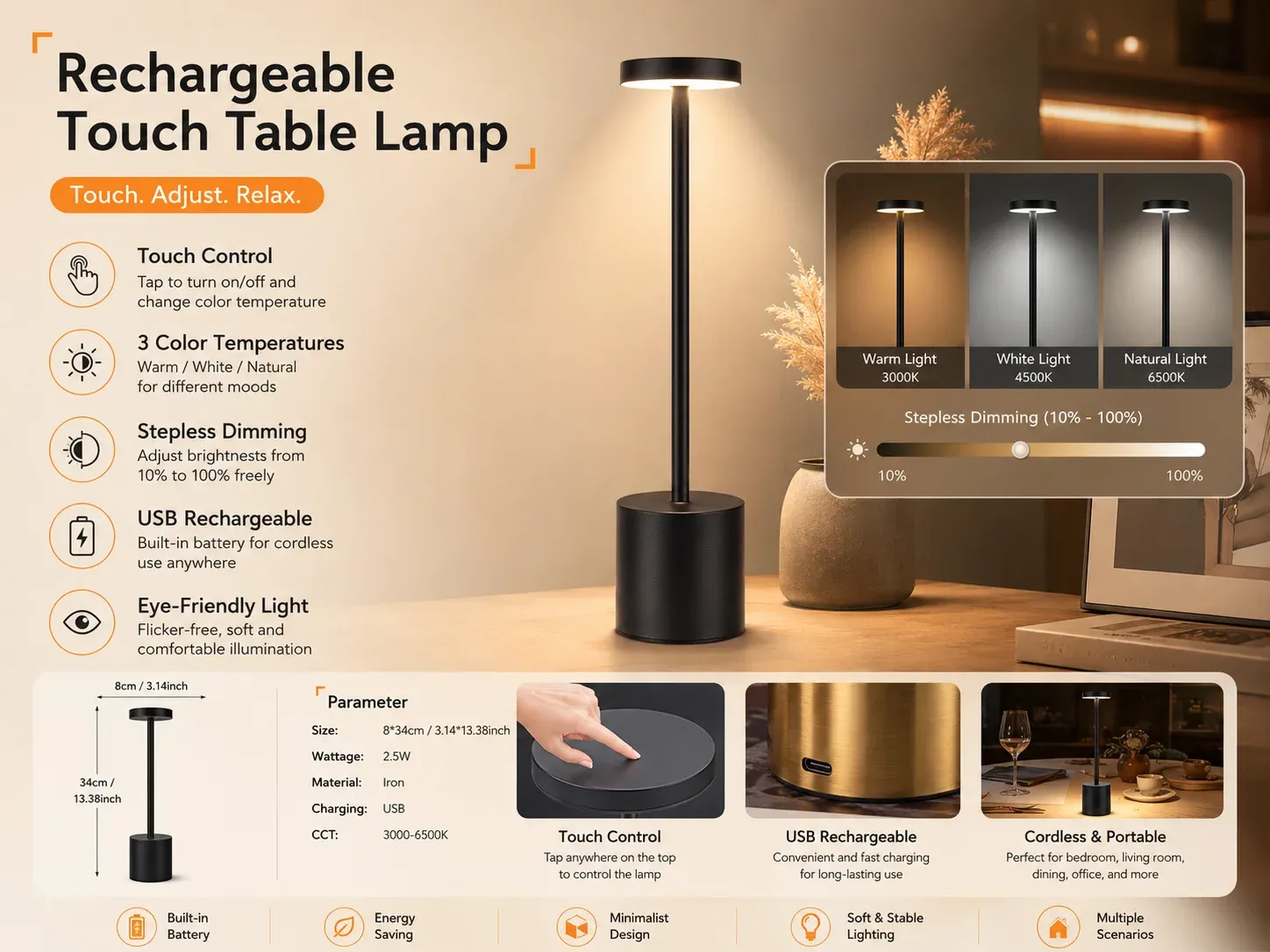 Lampe de table LED sans fil au design moderne