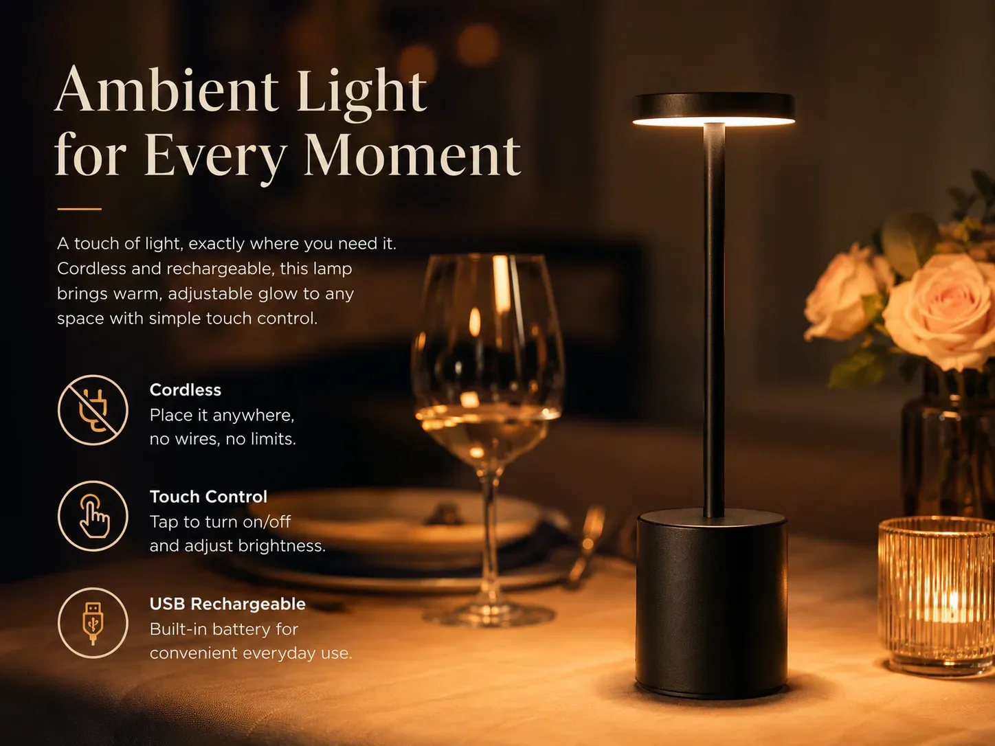 Lampe de table LED rechargeable en ambiance