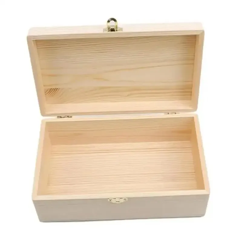 Boîte de rangement rectangulaire en bois à couvercle rabattable, coffret à bijoux artisanal en bois massif fait main