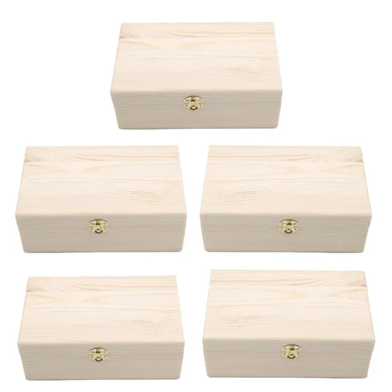 Boîte de rangement rectangulaire en bois à couvercle rabattable, coffret à bijoux artisanal en bois massif fait main 7