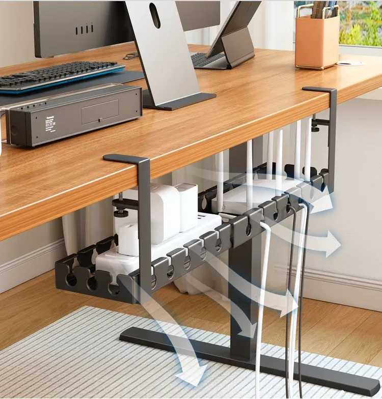 Support de rangement sous table en métal pour câbles et multiprise rétractable, sans perçage 4