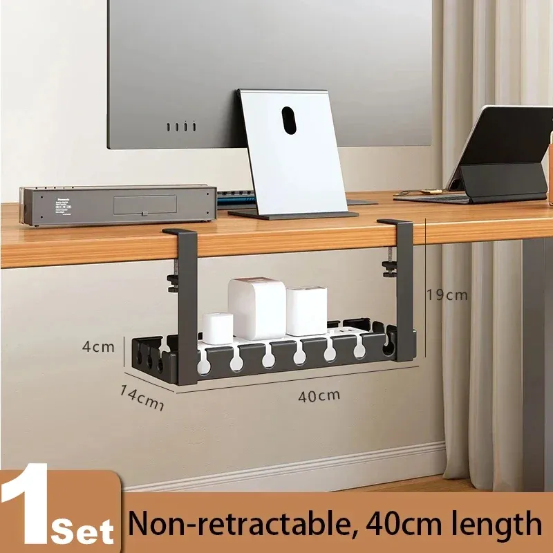Support de rangement sous table en métal pour câbles et multiprise rétractable, sans perçage 7